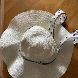 White Polka Dot Ribbon Sun Hat